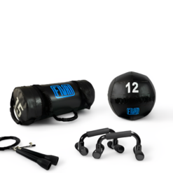 Pack de crosstraining 2 que incluye mini barras paralelas, comba de velocidad, wall ball y power bag