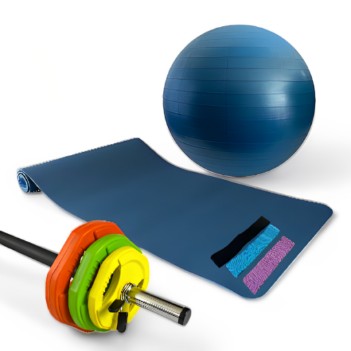 Pack material fitness con set pamp, esterilla, fitball y bandas elásticas para glúteos.