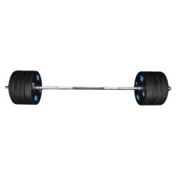 Barra recta con discos bumpers negros