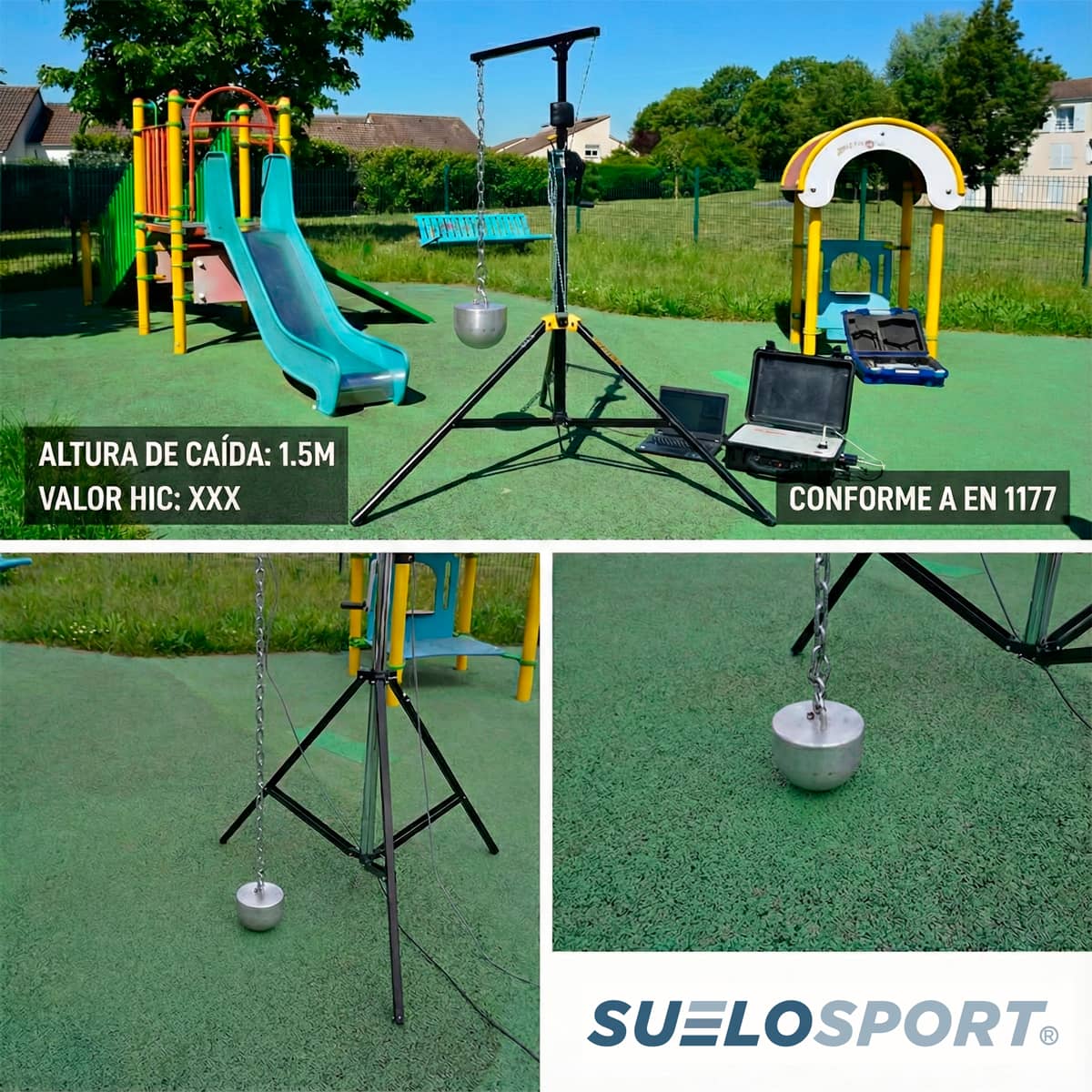Equipo de medición técnica HIC para ensayos de impacto en parques infantiles según EN-1177.